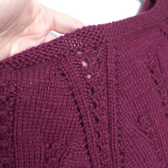 Vintage Cable Knit Shrug Handmade Poncho Cape Chunky Burgundy Red Stretch - Picture 5 of 6